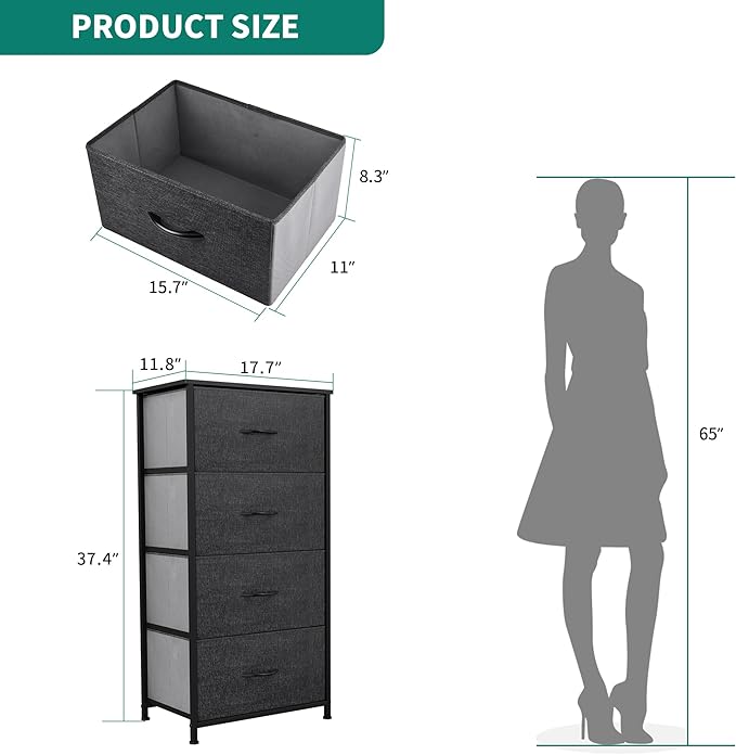 YITAHOME Dresser with 4 Drawers - Fabric Storage Tower, Organizer Unit for Bedroom, Hallway, Closets - Sturdy Steel Frame, Wooden Top & Easy Pull Fabric Bins