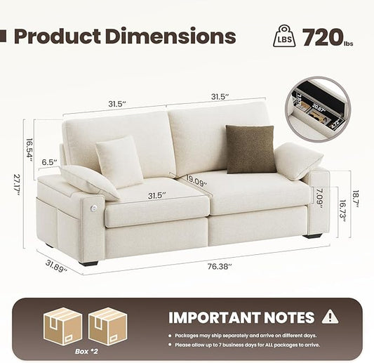COLAMY 76" Loveseat Sofa, Modular Midcentury Modern 3-Seat, Beige | USB Type C Ports