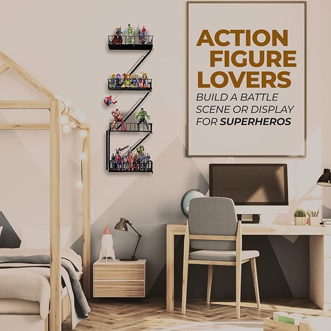 VERSATILE KAS Fire Escape Shelf Fire Escape Wall Shelf Trinket Shelf Display Action Figure Figure Display Shelf Superhero Display Floating Staircase New York Wall Ladder Firescape (3-Tier)