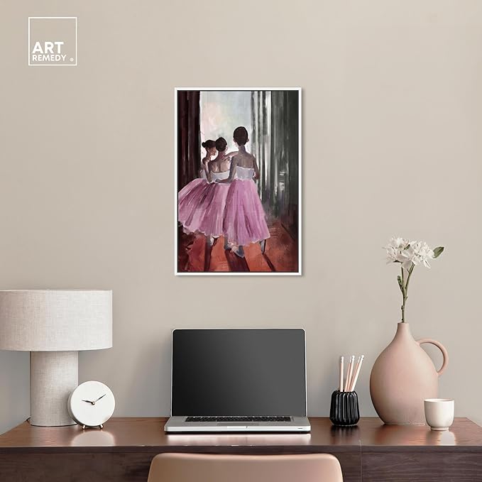 Art Remedy Little Girls Ballerinas Canvas Classic Vintage Wall Art, White Frame, 16" x 24"