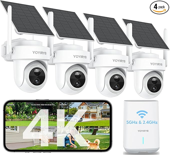 4K Security Cameras Wireless Outdoor,No Subscription, Works in -14°F [2026 NEW] Solar Home Security Camera System, 360° Human Tracking, Color Night Vision, 64GB Local Storage, 5G/2.4G WiFi, Easy Setup