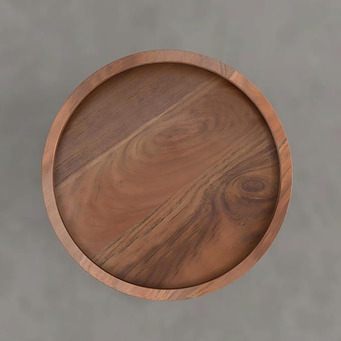 SIMPLIHOME Dayton End Table - 13 inch Wide Solid Acacia Wood Round Accent Table in Pecan Brown, Handcrafted Contemporary Nightstand or Lamp Stand for Living Room with Textured Finish, Assembled