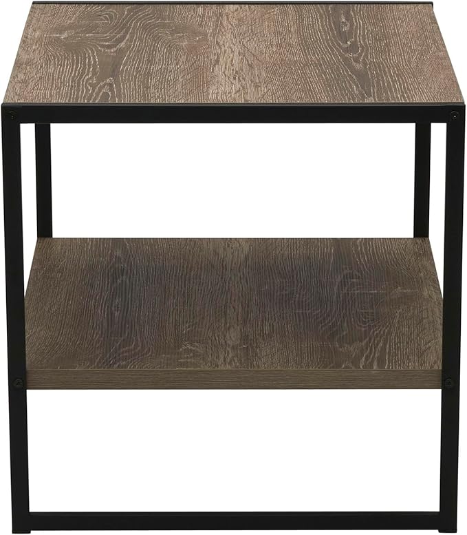 Household Essentials Square Wooden Side Table/End Table With Storage Shelf, Ashwood