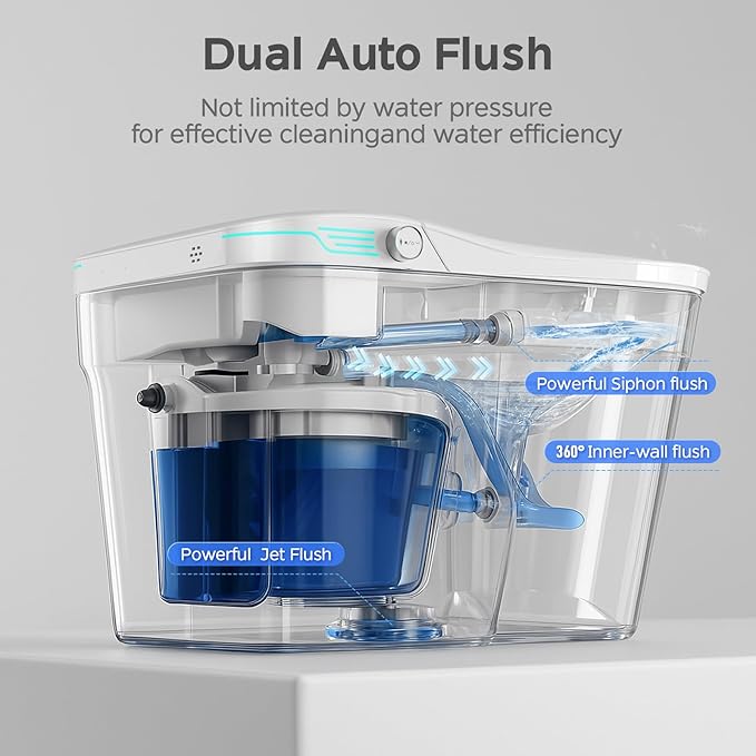 Smart Toilet with Bidet Built In ADA Height 17.7", 1.28GPF Power Flush, One Piece Bidet Toilet Design with Heated Seat, Voice Control, Remote Control, Foam Shield, Tankless Modern Toilet BSJ