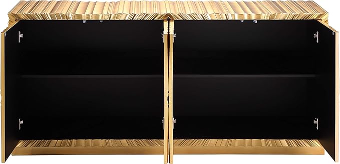 Meridian Furniture Golda Collection Modern | Contemporary Gold Leaf Sideboard/Buffet with Intricate Hand Carved Starburst Design, 66" W x 18" D x 31" H