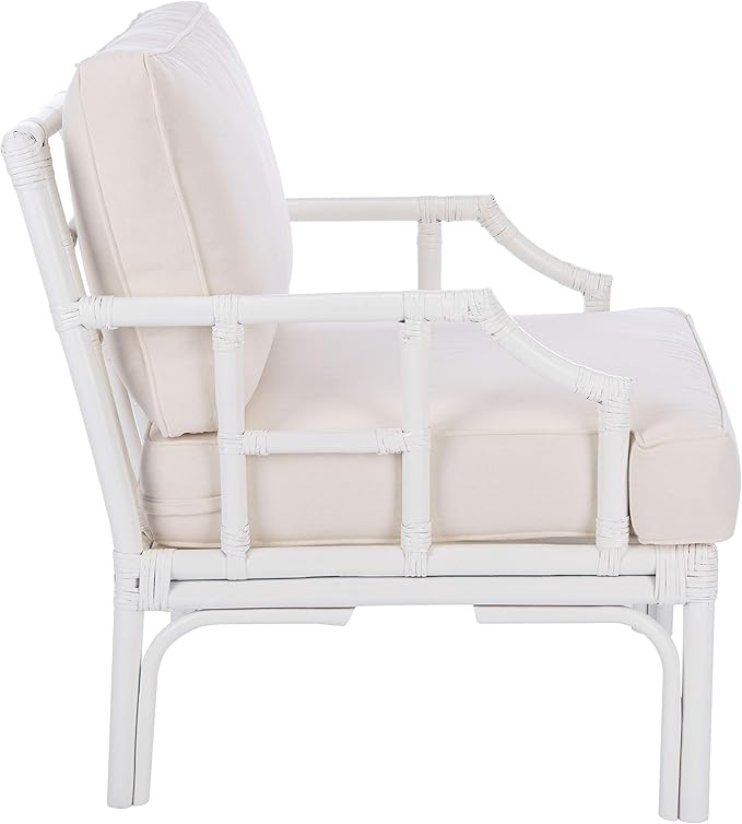 Safavieh Home Kazumi Coastal White Rattan Cushion Accent Chair (ACH6508A)