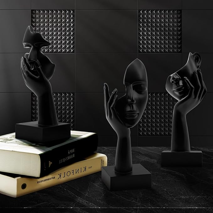 LXURY Figurine Statue for Bookshelf Decor, Thinker Statue for Office Decor, Modern Desktop Decorative Objects for Bedroom House Black Home Decor Sculpture 3PCS Thinking Surprise Listening