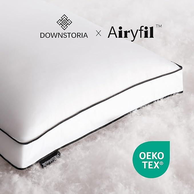 DOWNSTORIA Feather Down Pillows King Size Set of 2 with Gusset, Luxury Hotel Collection Bed Pillow 2 Pack, Down Surrounded Pillows for Sleeping, Soft Fluffy for Side, Back Sleepers 20x36 in.