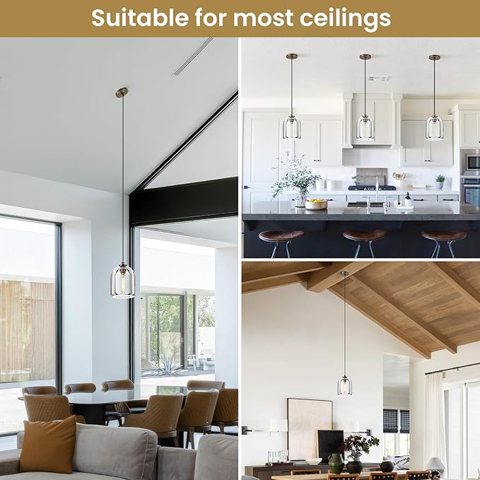 Crystal Pendant Light Kitchen Island: Set of 2 Vintage Brass Hanging Lights above Dining Table - 5.1" K9 Crystals Lighting over Kitchen Sink - Luxury Cylinder Pendants Light Fixtures Bulbs Included