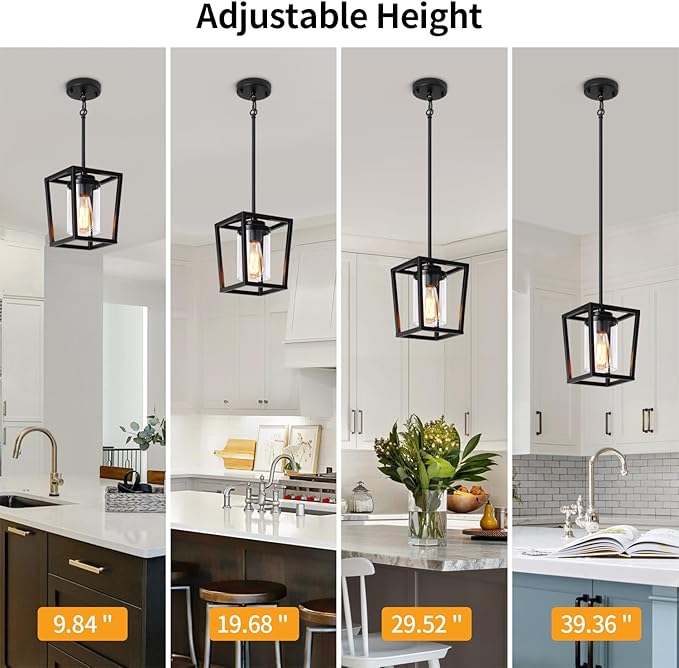 TOULMJ Black Pendant Lights Kitchen Island, Modern Lantern Pendant Light Fixtures, Farmhouse Kitchen Island Lighting Hanging Ceiling Light Fixture for Hallway Dining Room