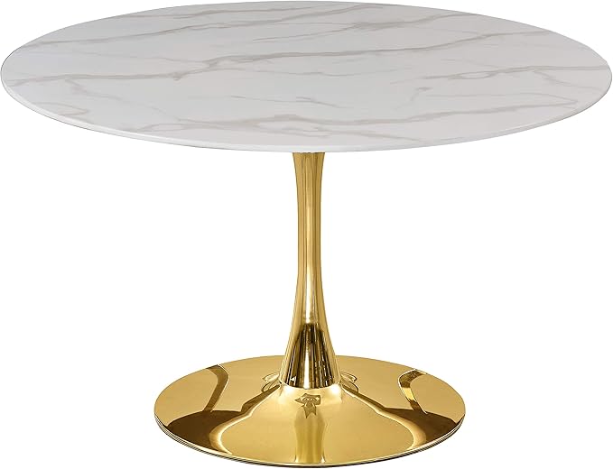 Meridian Furniture 975-T Holly Collection Modern | Contemporary Round Dining Table with Faux Marble Table Top and Rich Gold Base, 48" W x 48" D x 29.5" H