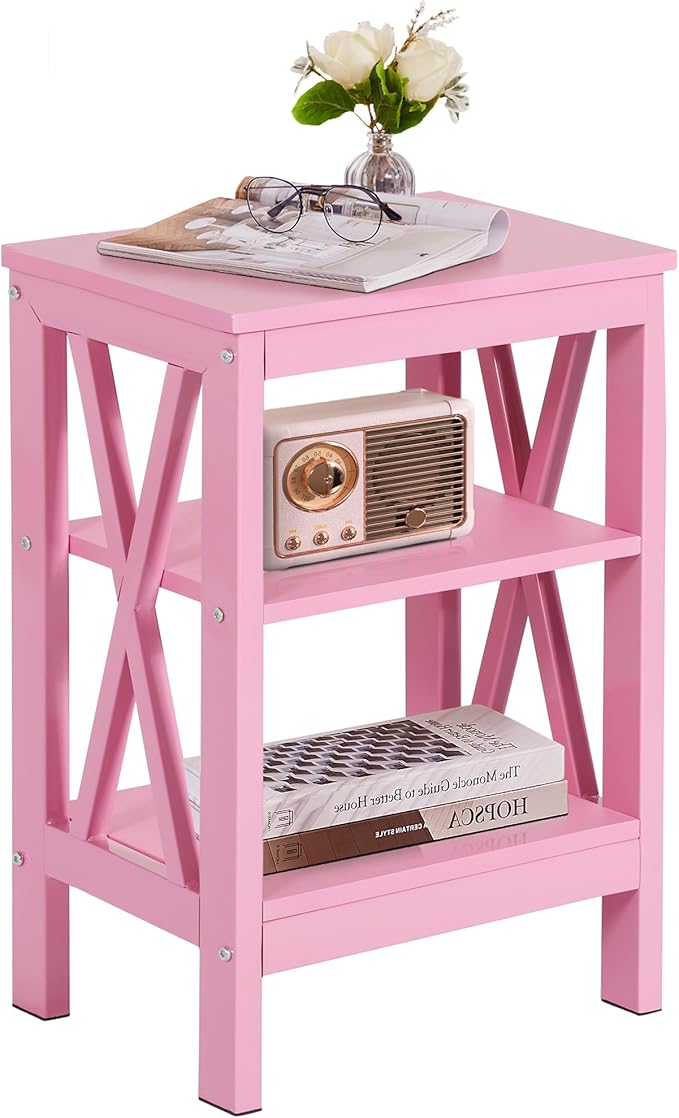 VECELO Modern Nightstands X-Design Side End Table Night Stand with Storage Shelf for Bedroom,Living Room,