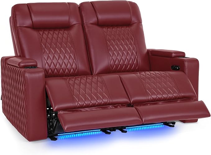MCombo 65" Zero Gravity Oversized Power Reclining Loveseat with Adjustable Headrest for Living Room, Double Recliner Sofa with USB & Type C Port, Armrest Storage & LED Light HTS401SET