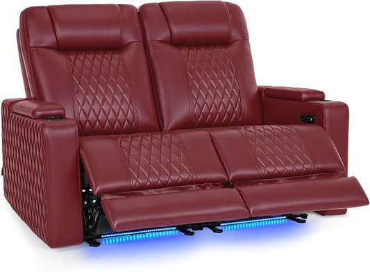 MCombo 65" Zero Gravity Oversized Power Reclining Loveseat with Adjustable Headrest for Living Room, Double Recliner Sofa with USB & Type C Port, Armrest Storage & LED Light HTS401SET