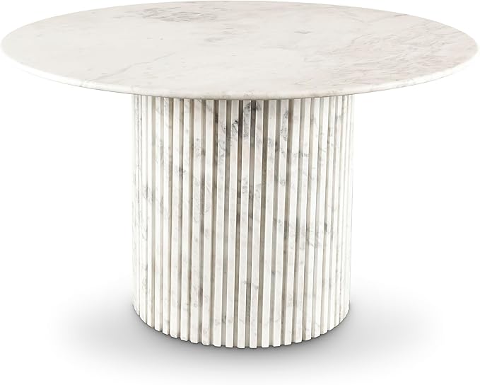 Meridian Furniture 248White-DT48 Genoa Collection Art Deco Dining Table with Handcrafted Genuine Marble, White Marble with Light Grey Veining, 48" W x 48" D x 30" H, White