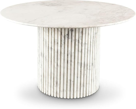 Meridian Furniture 248White-DT48 Genoa Collection Art Deco Dining Table with Handcrafted Genuine Marble, White Marble with Light Grey Veining, 48" W x 48" D x 30" H, White