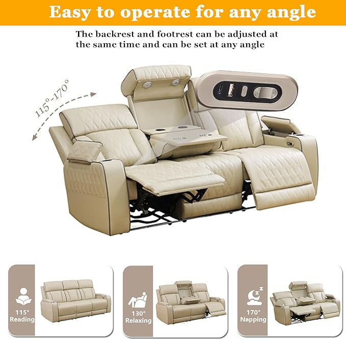 Power Recliner Sectional Sofa Set with LED, Luxury Breathing Leather Reclining Corner Couch Set, 9 Seat L-Shaped Sofa Couch Set with 3 Seats Sofa, Cup Holders/Storage for Living Room