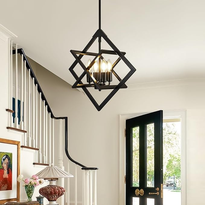 18" Modern Pendant Lights Kitchen Island, 4-Light Matte Black Farmhouse Pendant Light Fixtures, Industrial Hanging Pendant Lights Fixture for Kitchen Island Dining Room Bedroom Hallway Foyer Entryway