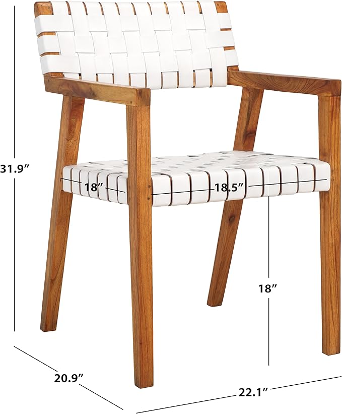 SAFAVIEH Home Collection Cire White Faux Leather/Natural Solid Wood Dining Chair