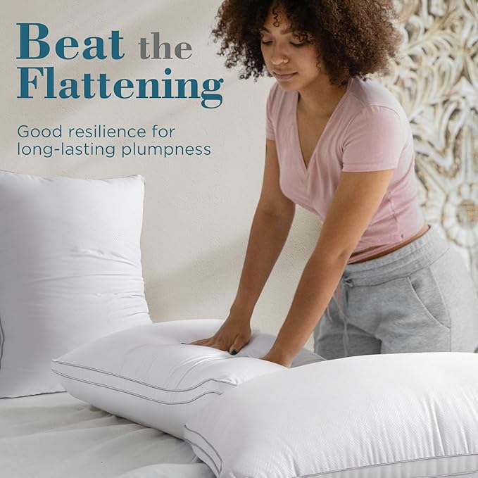 viewstar Bed Pillows Set of 2, Hotel Quality Cooling Down Alternative Gusseted Pillows for Side, Back, or Stomach Sleepers, White, 19" x 28"