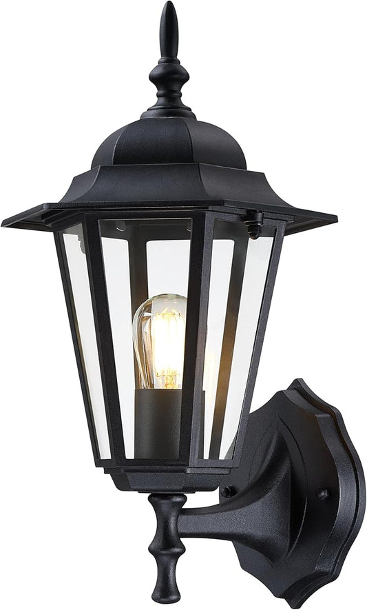 Outdoor Wall Lantern, Exterior Waterproof Wall Light Fixtures with Clear Glass, Die-Aluminum Porch Light, Anti-Rust Outside Lighting for Patio Front Door Entryway, Matte Black, 1-Pack