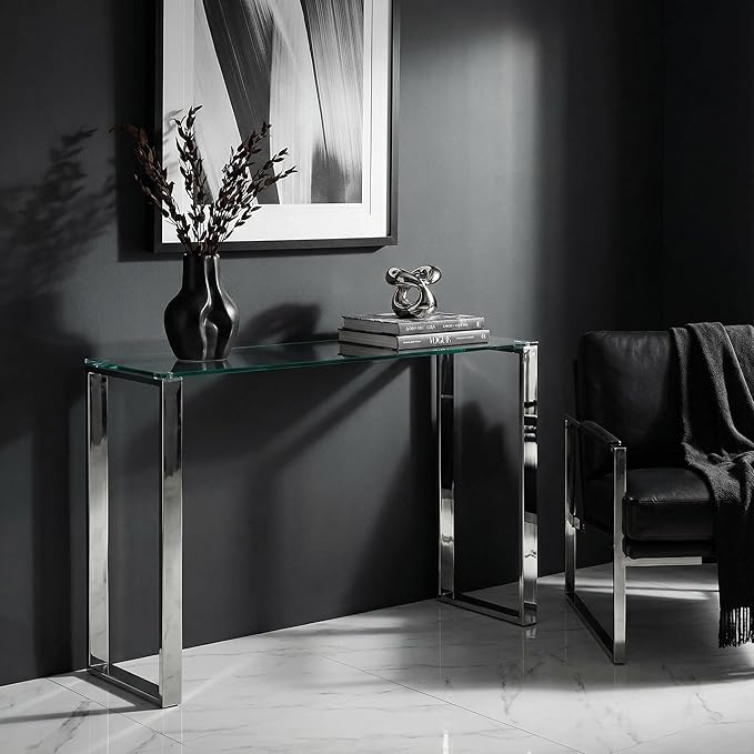 Cortesi Home Remi Contemporary Glass Console Table with Chrome Finish