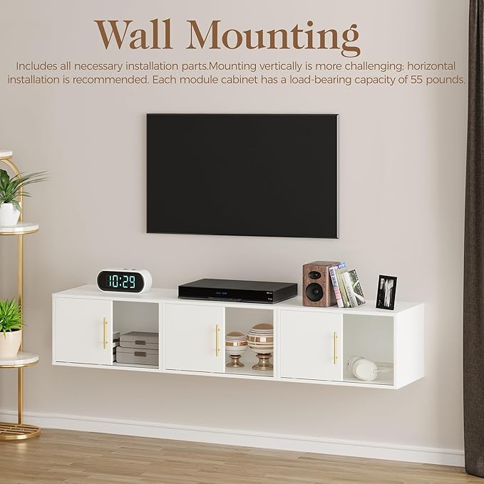 White Dresser with Sliding Door, Tall Dresser for Bedroom and Closet, 3 Pcs Stackable Cubby Storage Organizers, Wood Dressers for Living Room and Bedroom