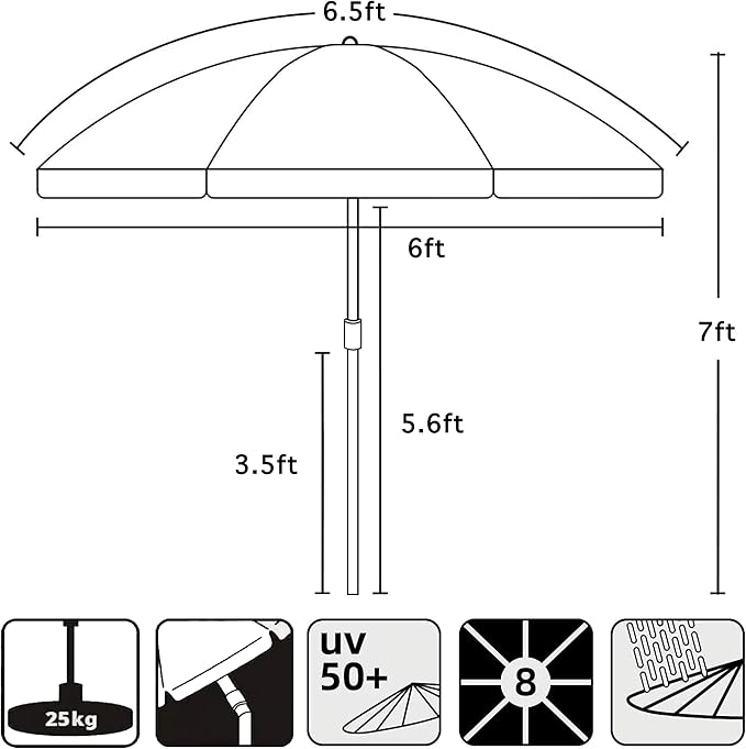 AMMSUN 6.5 ft Heavy Duty Beach Umbrella for Sand with tilt Air Vent Sun Shelter, UV 50+ Protection Outdoor Sunshade Umbrellas and Parasols with Carry Bag for Patio Garden Beach Pool Backyard Navy