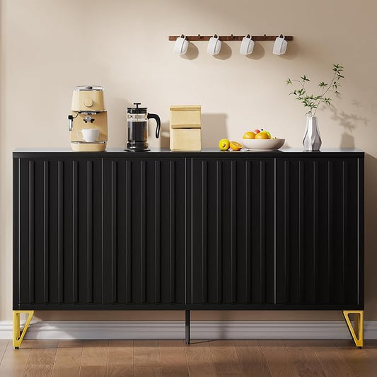 YITAHOME 55" Metal Storage Cabinet, Sideboard Buffet Cabinet with Adjustable Shelf, Metal Accent Console Credenza for Living Room, Kitchen, Dining Room, Black
