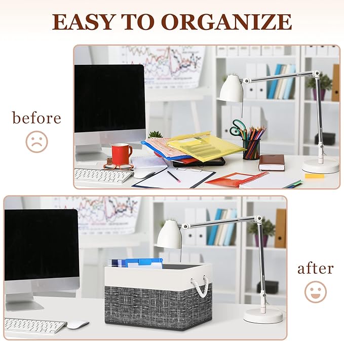 Storage Bin,Collapsible Storage Basket For Organizing,Large Storage Boxes With Rope Handles,Storage Containers,White & Black,4 Pack
