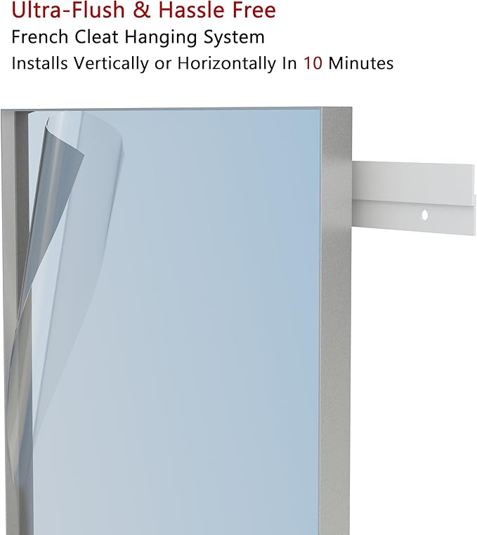 VocalStar Silver Bathroom Mirror for Wall, 30 x 40 Inch Square Corner Rectangle Nickel Metal Framed Modern Bathroom Vanity Mirrors, 1/4-inch Shatterproof Glass | Ultra-Flush Hanging
