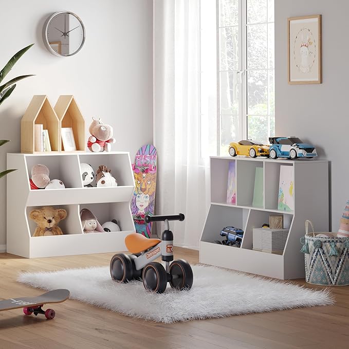 DINZI LVJ Toy Storage Organizer, Kids Bookshelf, Wood Toy Storage Cabinet, 5 Cubby Children Bookcase, 35.4" L Toddler Book Shelf for Playroom, Living Room, Nursery, Hallway, School, White