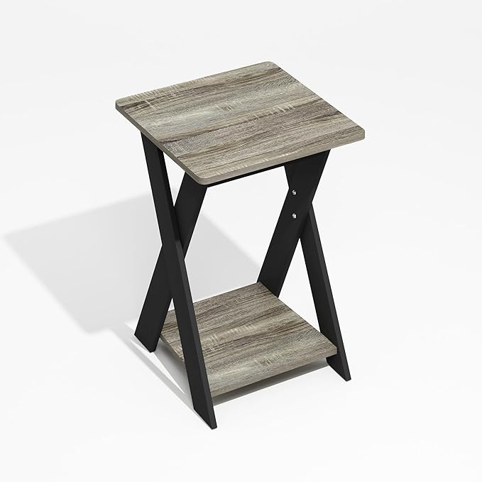 Furinno Modern Side Table, X-Legs End Table with Open Shelf, Criss-Crossed Night Stand, Bedside Table, Easy Assembly, for Living Room, Bedroom, Grey Oak