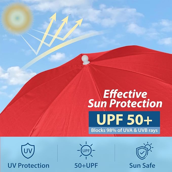 AMMSUN Chair Umbrella with Universal Clamp Adjustable 47 inches and 360° Swivel & UPF 50+ Protection Portable Sun Umbrella, Secure Clip on Camping/Beach Chairs, Stroller, Wheelchair, Golf cart, Lounger, Red, 2 PACK
