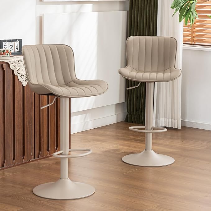 YOUNUOKE Bar Stools Set of 2, Counter Height Barstools for Kitchen Island, Modern Adjustable Swivel Khaki Bar Chairs with Khaki Legs
