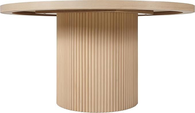 Meridian Furniture 730Oak-T Belinda Collection Modern | Contemporary Dining Table with Solid Wood Base, Natural Finish Oak Wood Veneer, Round Top, Fluted Base, 60" W x 60" D x 30" H, Natural