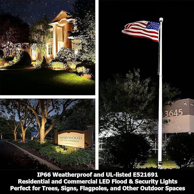 LED Flood Light Outdoor, 3rd Gen 16W Landscape Lights, 1500 Lumen 50W Replacement Waterproof Backyard Security Lights, 3000K Warm White, 1/2" Knuckle Mount, 120V and 5 Year Warranty
