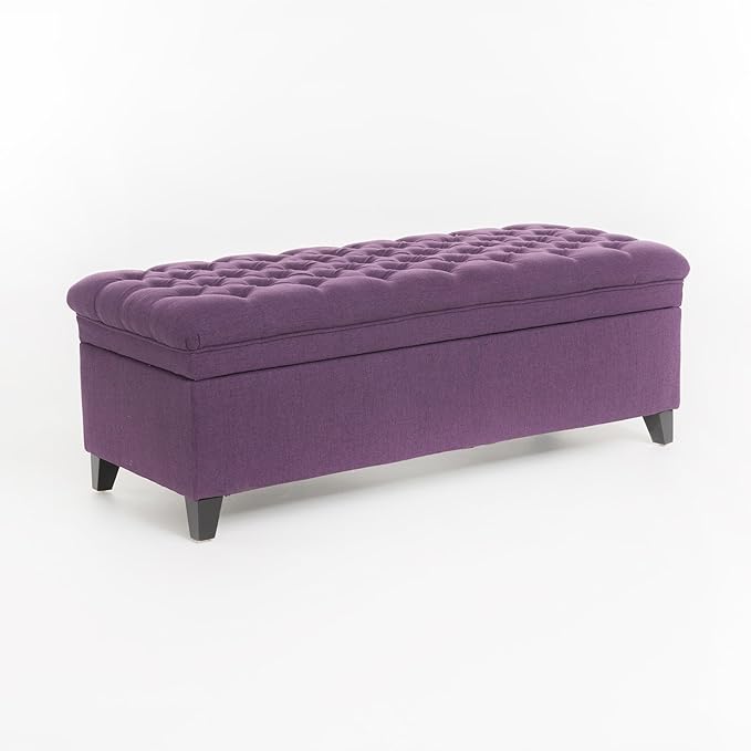 Ball & Cast 50" Button Tufted Upholstered Entryway Storage Bench, Padded Bed of End Ottoman Stool w/Safety Hinges&Spacious Storage&Wood Legs, Longer&Wider-Benches for Living Bedroom Kitchen, Purple