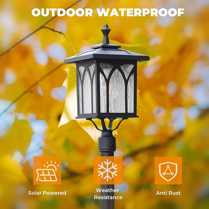 Kemeco ST4328Q-A Solar Post Light Outdoor Cast Aluminum Exterior LED Lamp Fixture for Garden Gate Yard Pole Pillar Driveway Pathway Deck