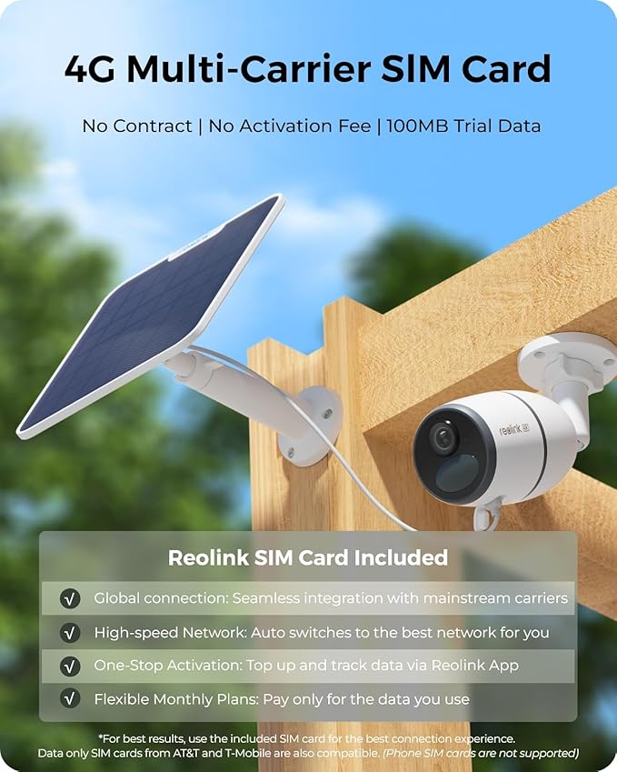 REOLINK 4K 3G/4G LTE Cellular Security Camera Outdoor, 8MP Wireless Solar Camera with Smart Detection & Accurate Alarms, Local & Cloud Storage, Removable Battery, Remote Access, Go Ultra+Solar Panel 2
