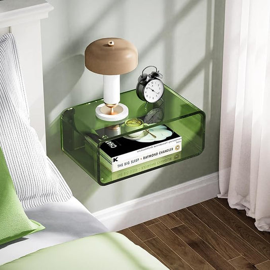 Acrylic Floating Nightstand, Bedside Table, Nightstand Shelf Wall Mounted Bedside Shelf (Green, Small)