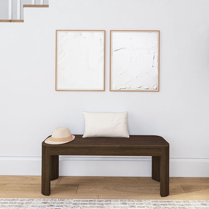 Plank+Beam Contour Bench, Modern Rounded 46 Inch Dining Bench, Bench for 60 Inch Kitchen Table, Walnut