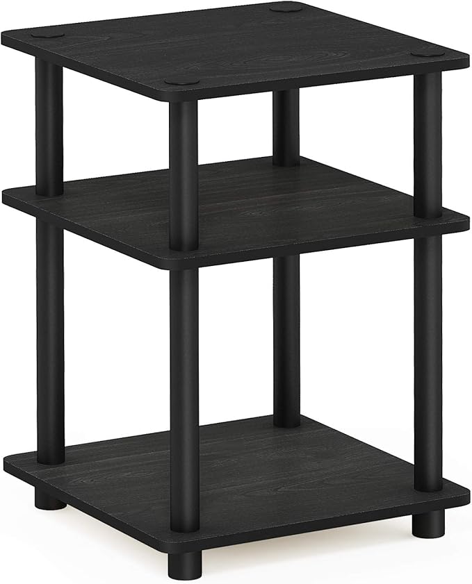 Furinno TURN-N-TUBE Side Table, 3-Tier Square Modern End Table, Open Shelves Nightstand, Night Stand, Bedside Table, Easy Assembly, for Living Room, Bedroom, Blackwood | Easy Assembly, Multipurpose