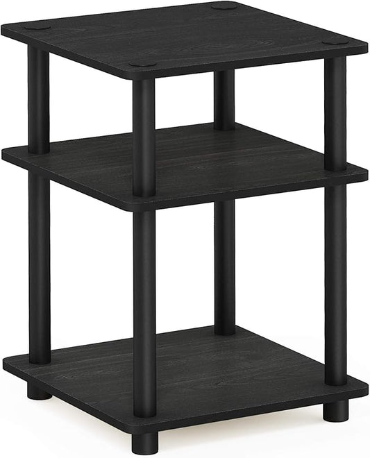 Furinno TURN-N-TUBE Side Table, 3-Tier Square Modern End Table, Open Shelves Nightstand, Night Stand, Bedside Table, Easy Assembly, for Living Room, Bedroom, Blackwood | Easy Assembly, Multipurpose
