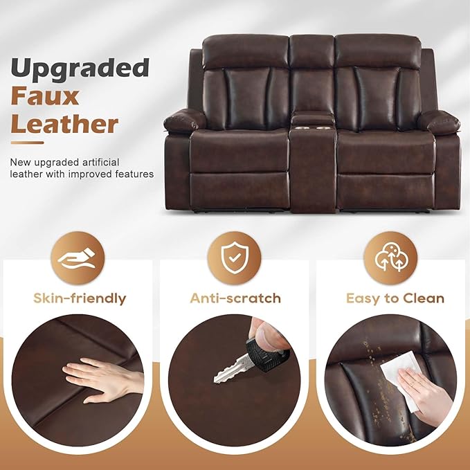 Power Reclining Loveseat with Console, Reclining Loveseat with Heat and Massage, Power Loveseat Recliner Sofa with Dual Ports, Cup Holders for Living Room, RV Sofa