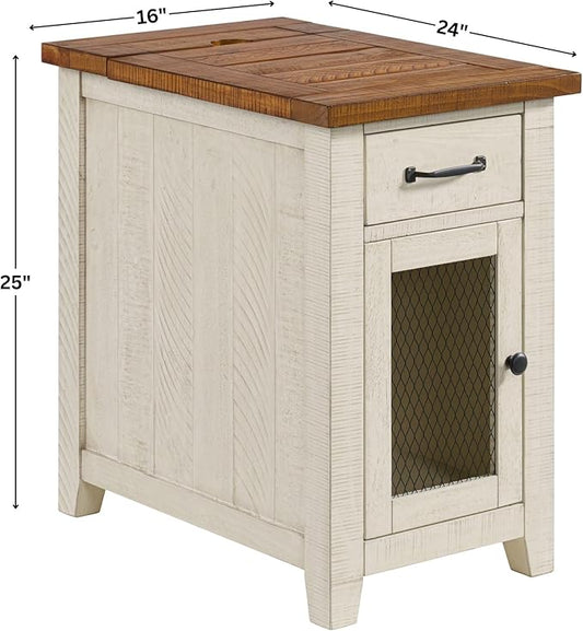 Martin Svensson Home Solid Wood White and Honey Rustic Chairside End Table with Power and Storage