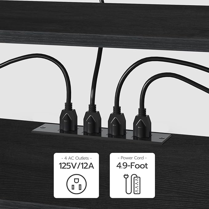 HOOBRO TV Stand with Power Outlets to 75 Inches, TV Console Table with Open Storage Shelves Cabinet, Industrial Media Entertainment Center for Living Room Bedroom, Black BB80DS01