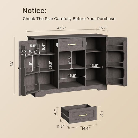 Gizoon Coffee Bar Cabinet with Door and Shelves Kitchen Hutch with Countertop, Kitchen Buffer Cabinet with Storage for Bedroom and Living Room, Black