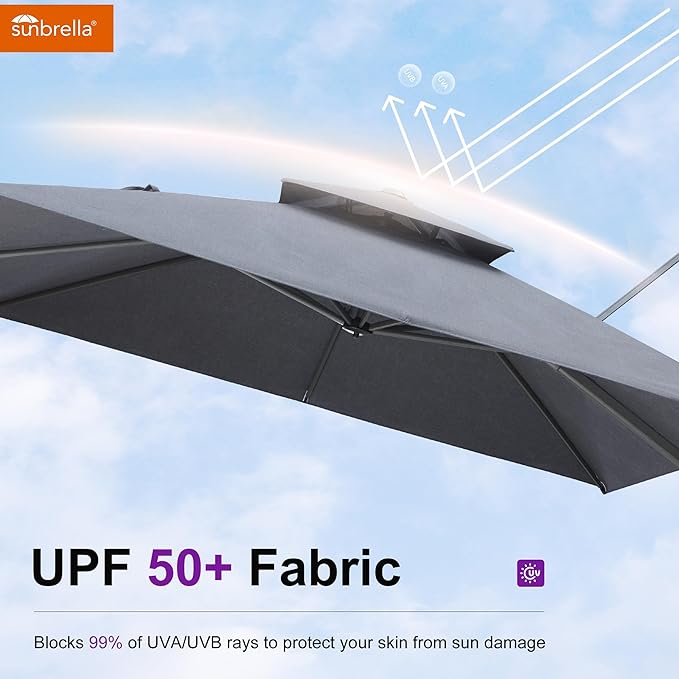 PURPLE LEAF Patio Umbrella with Base Included 10 Feet Outdoor Double Top Large Offset Hanging Square Cantilever Umbrella 360° Rotation for Garden Patio Deck Pool Backyard Cast Slate