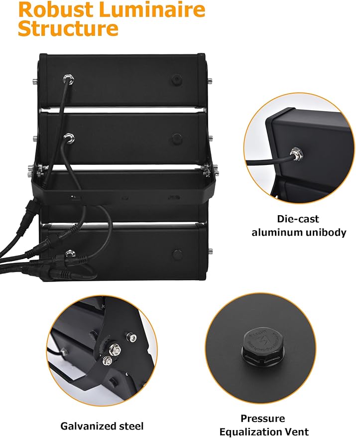 WERISE 200W Stadium Lights Outdoor, IP66 Waterproof 40000LM 200LM/W Super Bright LED Flood Light with Plug, 6000K Daylight White 100-277V Floodlight Security Lighting for Yard Parking Lot